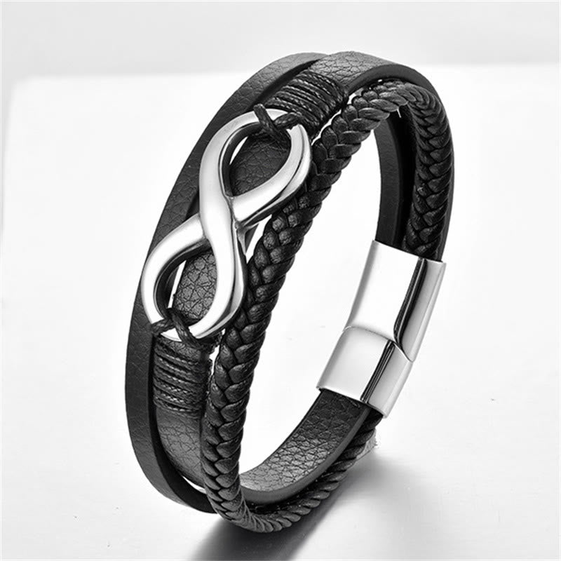 KarmaRipple's Eternal Endless Weave Infinity Symbol Titanium Steel Calm Leather Buckle Bracelet p4