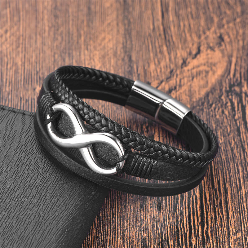 KarmaRipple's Eternal Endless Weave Infinity Symbol Titanium Steel Calm Leather Buckle Bracelet p2
