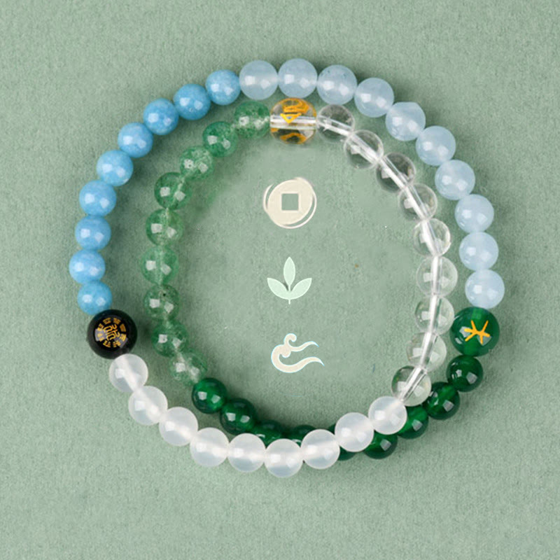 KarmaRipple's Five Elements Various Gemstone Agate Strawberry Quartz Wisdom Bracelet p6
