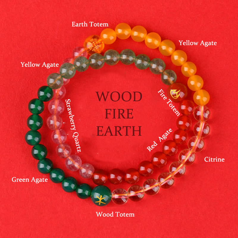 KarmaRipple's Five Elements Various Gemstone Agate Strawberry Quartz Wisdom Bracelet p34