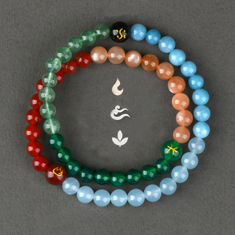 KarmaRipple's Five Elements Various Gemstone Agate Strawberry Quartz Wisdom Bracelet p22