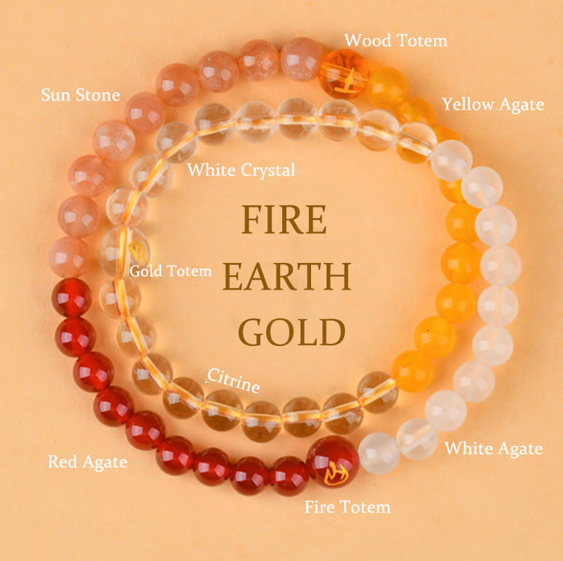 KarmaRipple's Five Elements Various Gemstone Agate Strawberry Quartz Wisdom Bracelet p36