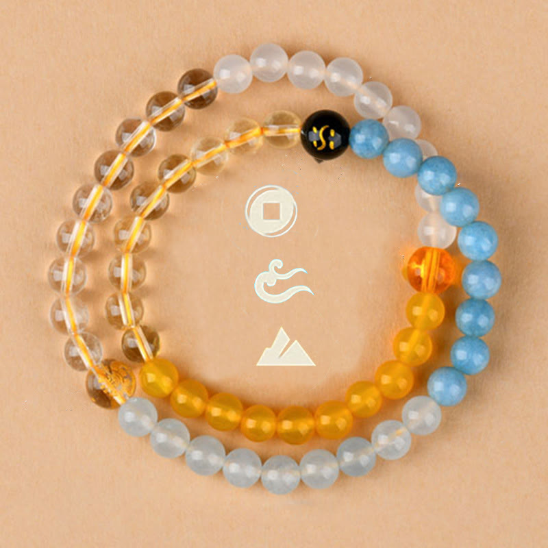 KarmaRipple's Five Elements Various Gemstone Agate Strawberry Quartz Wisdom Bracelet p30
