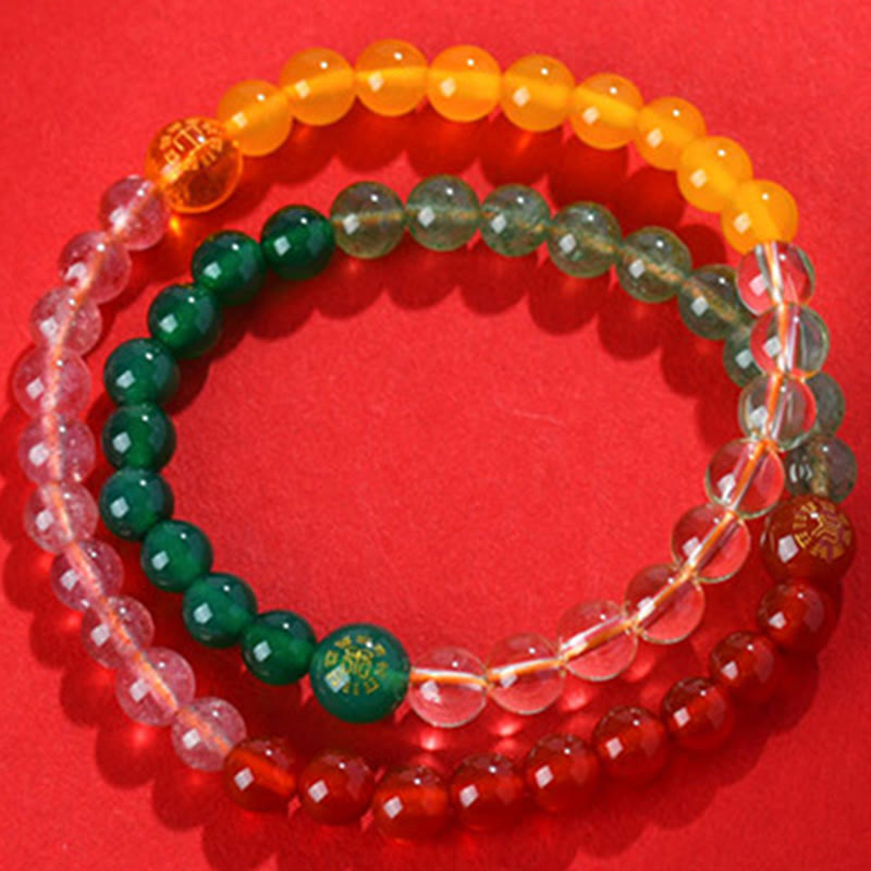 KarmaRipple's Five Elements Various Gemstone Agate Strawberry Quartz Wisdom Bracelet p16