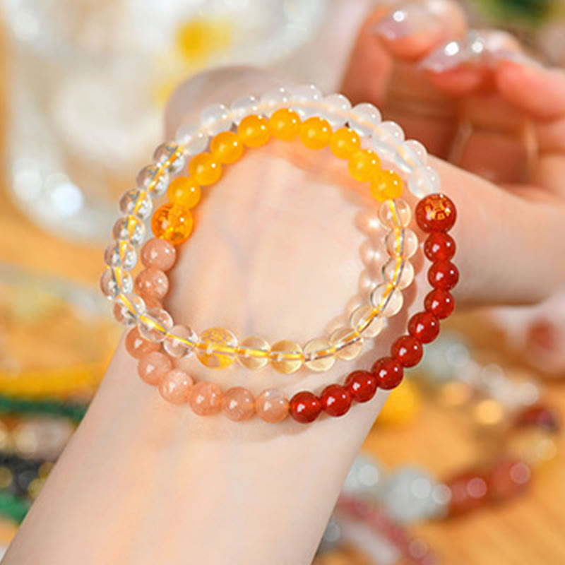 KarmaRipple's Five Elements Various Gemstone Agate Strawberry Quartz Wisdom Bracelet p28