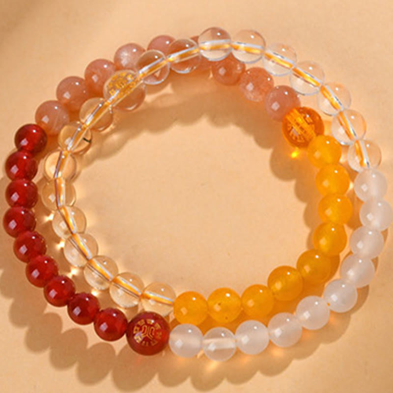 KarmaRipple's Five Elements Various Gemstone Agate Strawberry Quartz Wisdom Bracelet p27