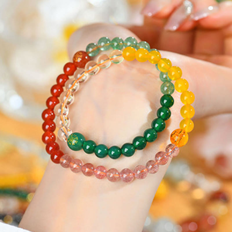 KarmaRipple's Five Elements Various Gemstone Agate Strawberry Quartz Wisdom Bracelet p17