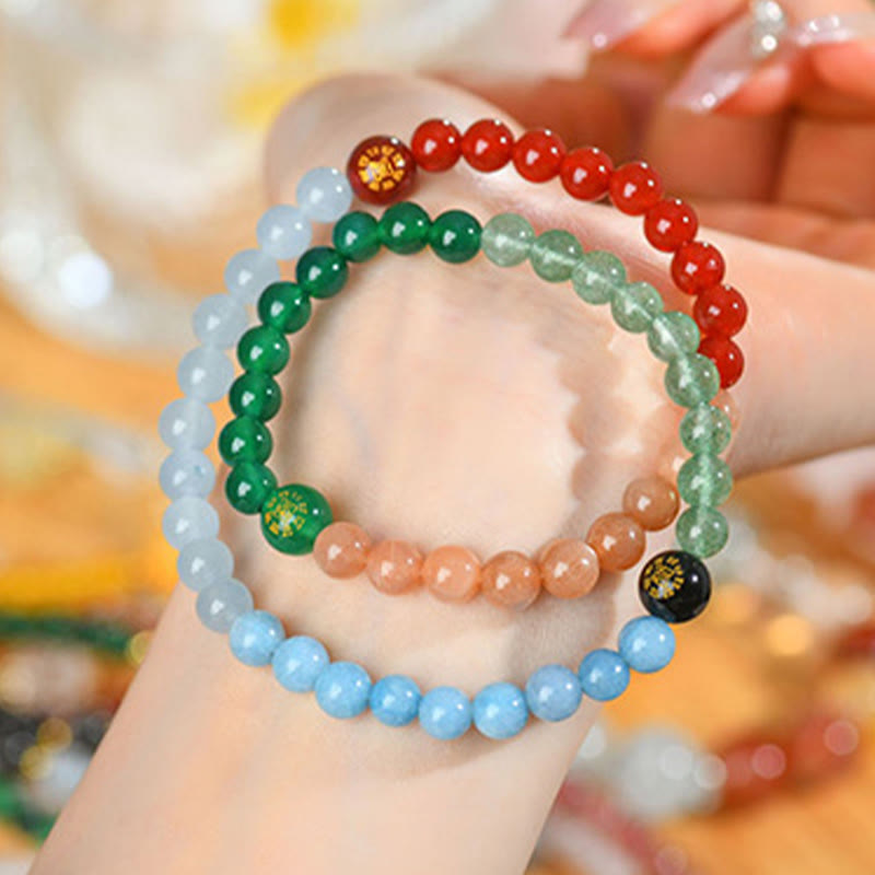 KarmaRipple's Five Elements Various Gemstone Agate Strawberry Quartz Wisdom Bracelet p24
