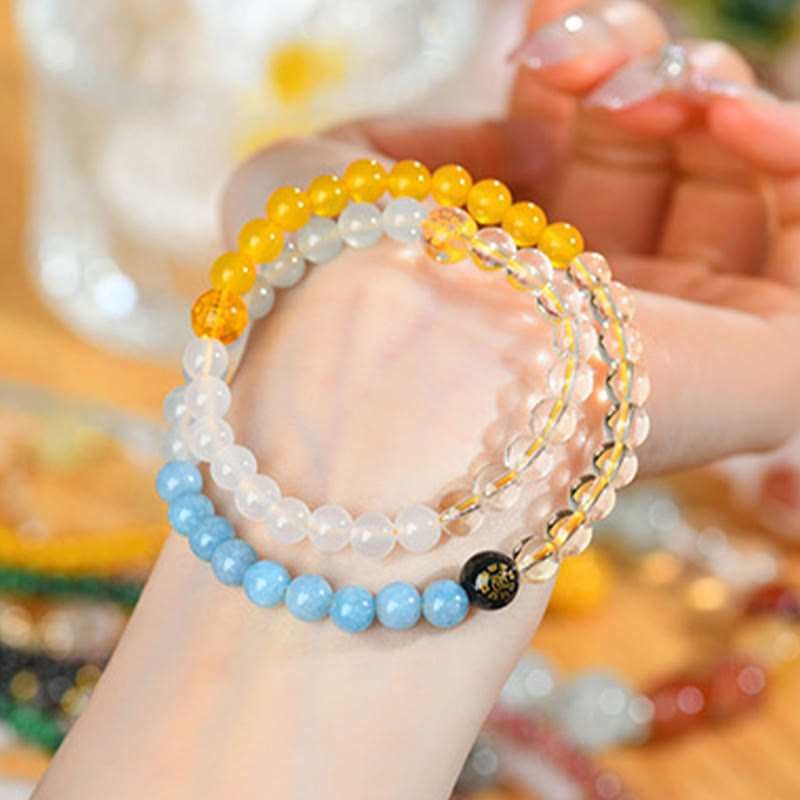 KarmaRipple's Five Elements Various Gemstone Agate Strawberry Quartz Wisdom Bracelet p32