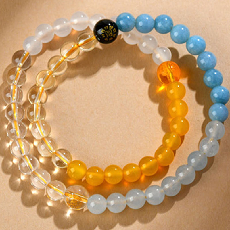 KarmaRipple's Five Elements Various Gemstone Agate Strawberry Quartz Wisdom Bracelet p31