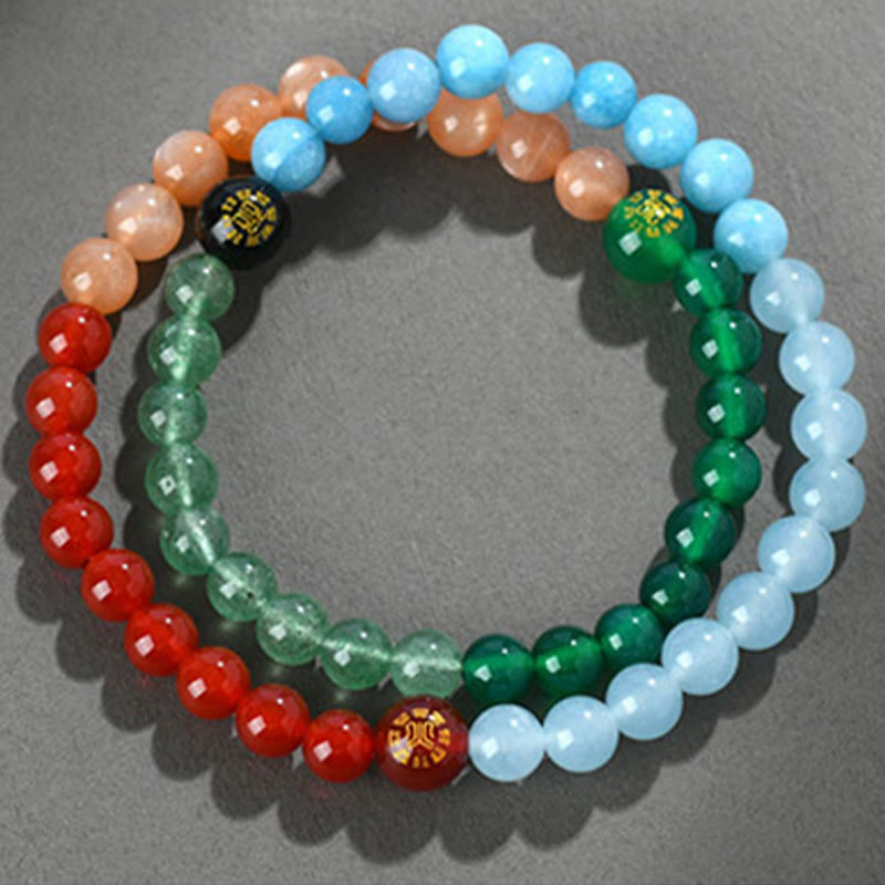 KarmaRipple's Five Elements Various Gemstone Agate Strawberry Quartz Wisdom Bracelet p23