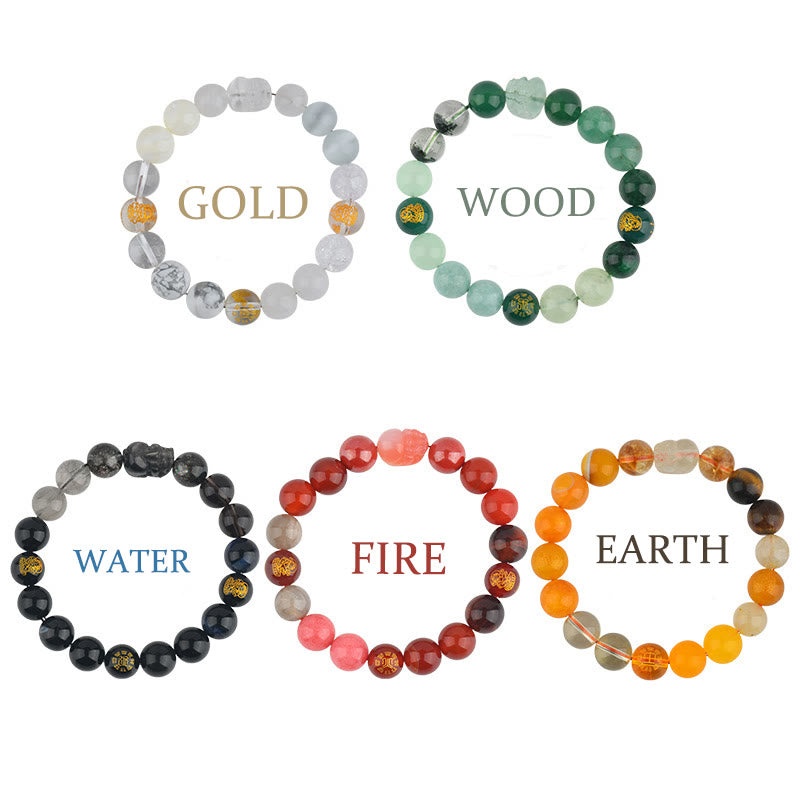 KarmaRipple's Five Elements Various Gemstone Agate Pixiu Wealth Bracelet p32
