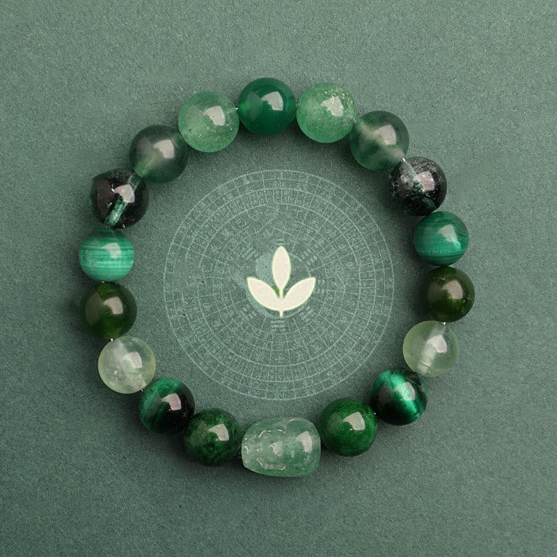 KarmaRipple's Five Elements Various Agate Gemstone Green Strawberry Quartz Moss Agate Green Phantom Fortune Bracelet p17