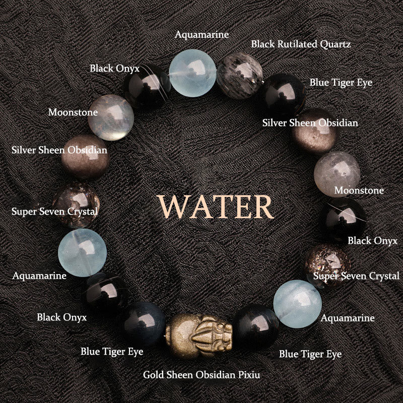 KarmaRipple's Five Elements Various Agate Gemstone Green Strawberry Quartz Moss Agate Green Phantom Fortune Bracelet p49
