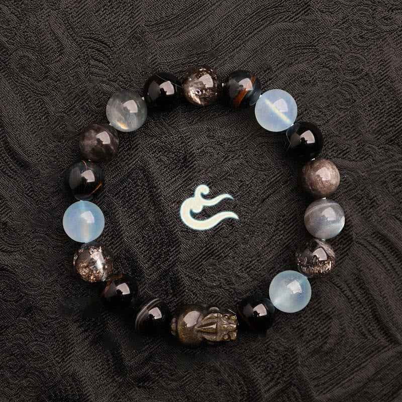 KarmaRipple's Five Elements Various Agate Gemstone Green Strawberry Quartz Moss Agate Green Phantom Fortune Bracelet p35
