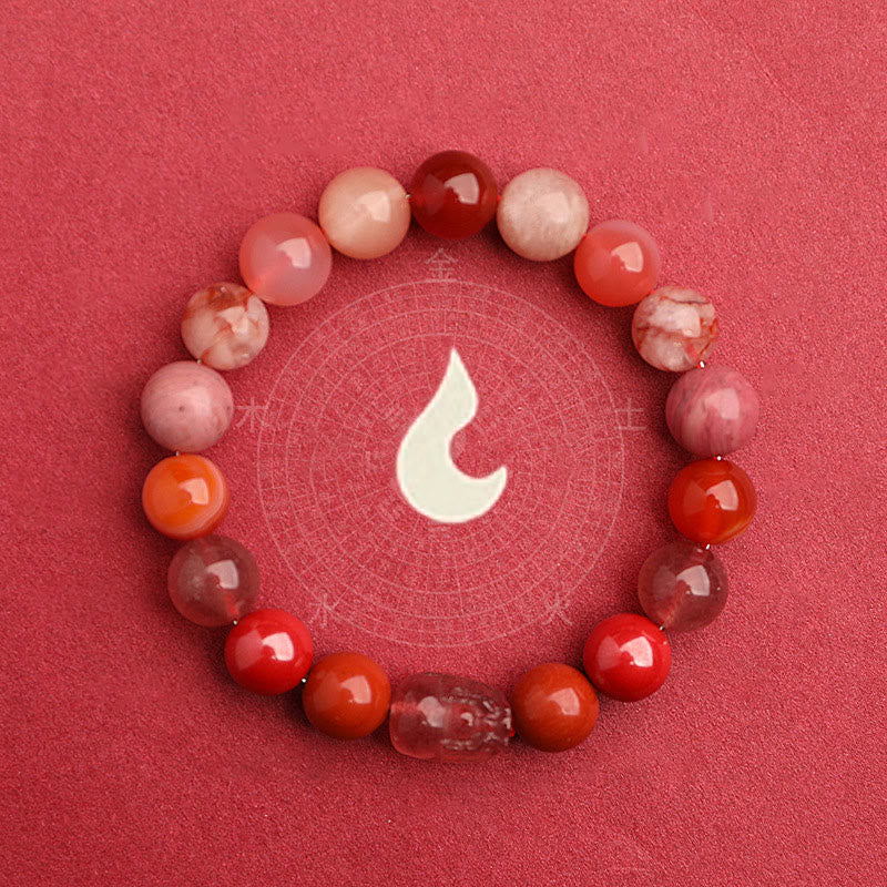 KarmaRipple's Five Elements Various Agate Gemstone Green Strawberry Quartz Moss Agate Green Phantom Fortune Bracelet p38