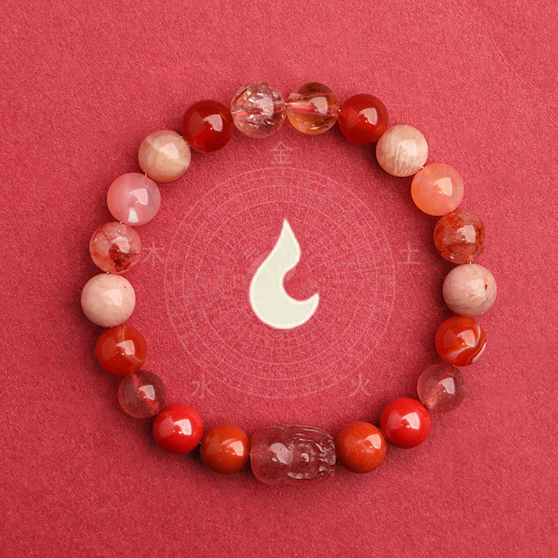 KarmaRipple's Five Elements Various Agate Gemstone Green Strawberry Quartz Moss Agate Green Phantom Fortune Bracelet p39