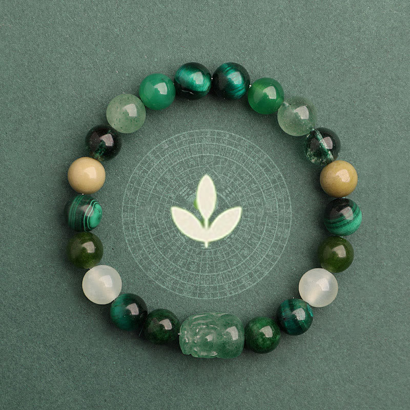 KarmaRipple's Five Elements Various Agate Gemstone Green Strawberry Quartz Moss Agate Green Phantom Fortune Bracelet p18