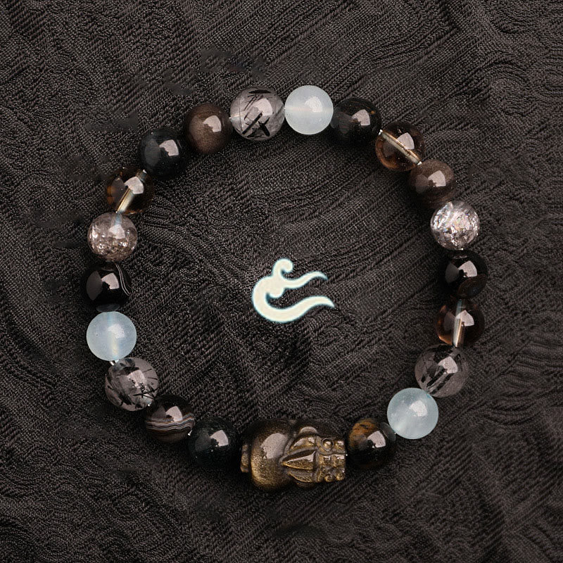 KarmaRipple's Five Elements Various Agate Gemstone Green Strawberry Quartz Moss Agate Green Phantom Fortune Bracelet p36