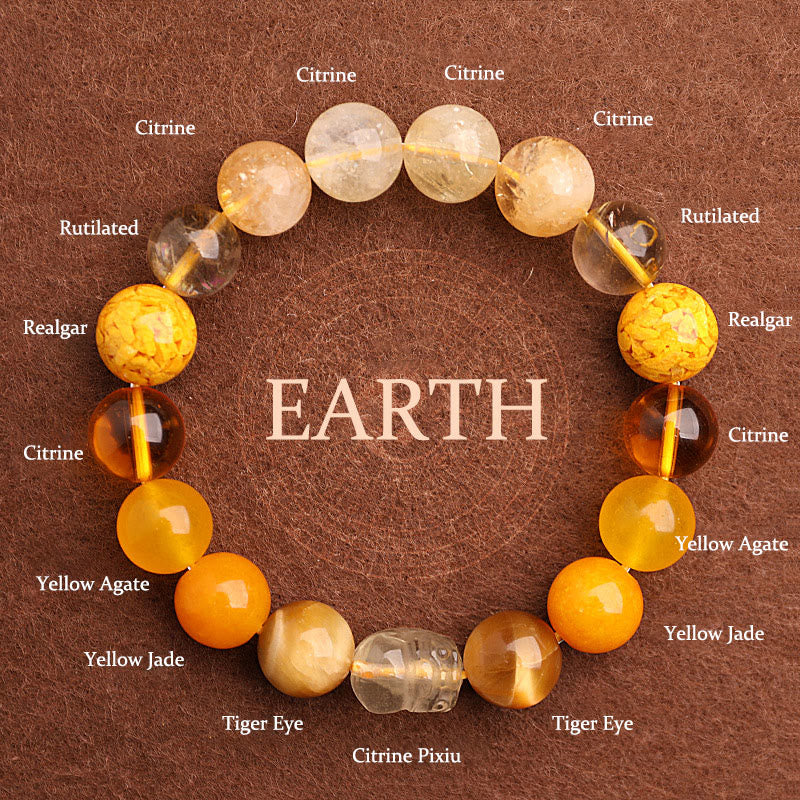 KarmaRipple's Five Elements Various Agate Gemstone Green Strawberry Quartz Moss Agate Green Phantom Fortune Bracelet p10