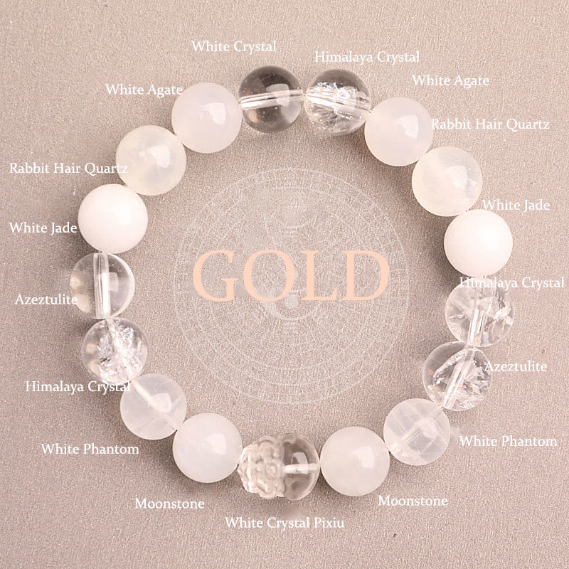 KarmaRipple's Five Elements Various Agate Gemstone Green Strawberry Quartz Moss Agate Green Phantom Fortune Bracelet p58