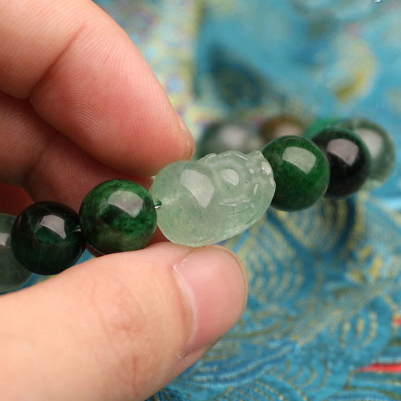 KarmaRipple's Five Elements Various Agate Gemstone Green Strawberry Quartz Moss Agate Green Phantom Fortune Bracelet p30