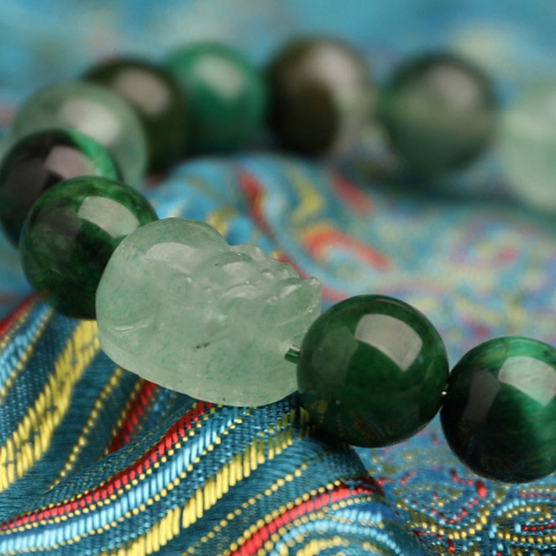 KarmaRipple's Five Elements Various Agate Gemstone Green Strawberry Quartz Moss Agate Green Phantom Fortune Bracelet p27