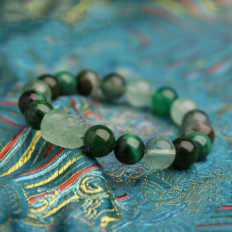 KarmaRipple's Five Elements Various Agate Gemstone Green Strawberry Quartz Moss Agate Green Phantom Fortune Bracelet p26