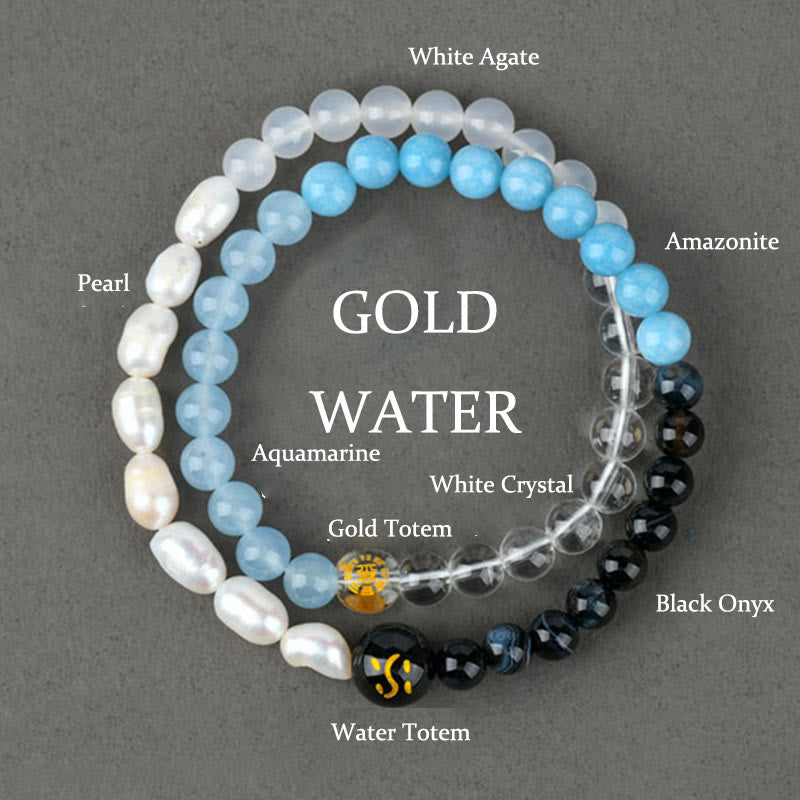 KarmaRipple's Five Elements Various Agate Gemstone Pearl Black Onyx Ivory Agate Ivory Gemstone Fortune Bracelet p1