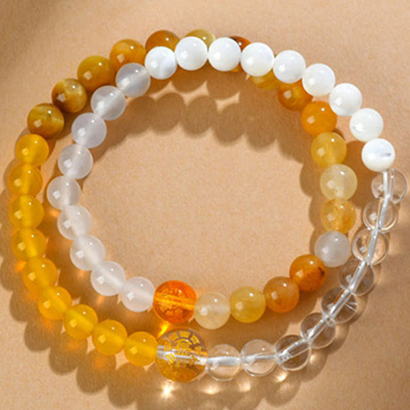 KarmaRipple's Five Elements Various Agate Gemstone Pearl Black Onyx Ivory Agate Ivory Gemstone Fortune Bracelet p34
