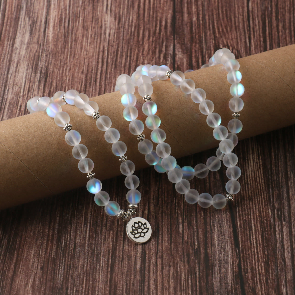 KarmaRipple's 108 Mala Beadwork Glitter Stone Lotus Enlightenment Bracelet p4