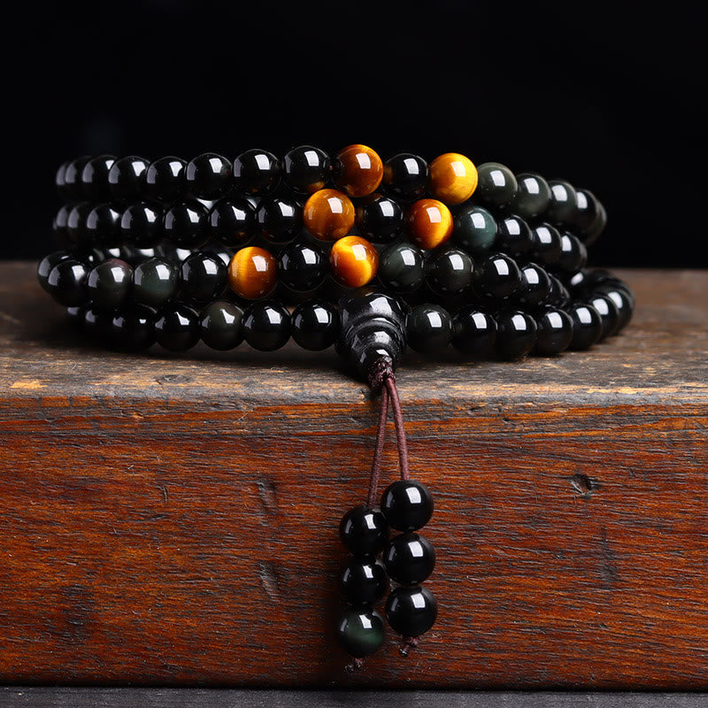 KarmaRipple's 108 Mala Beadwork Black Obsidian lce Obsidian Fulfilment Bracelet p1