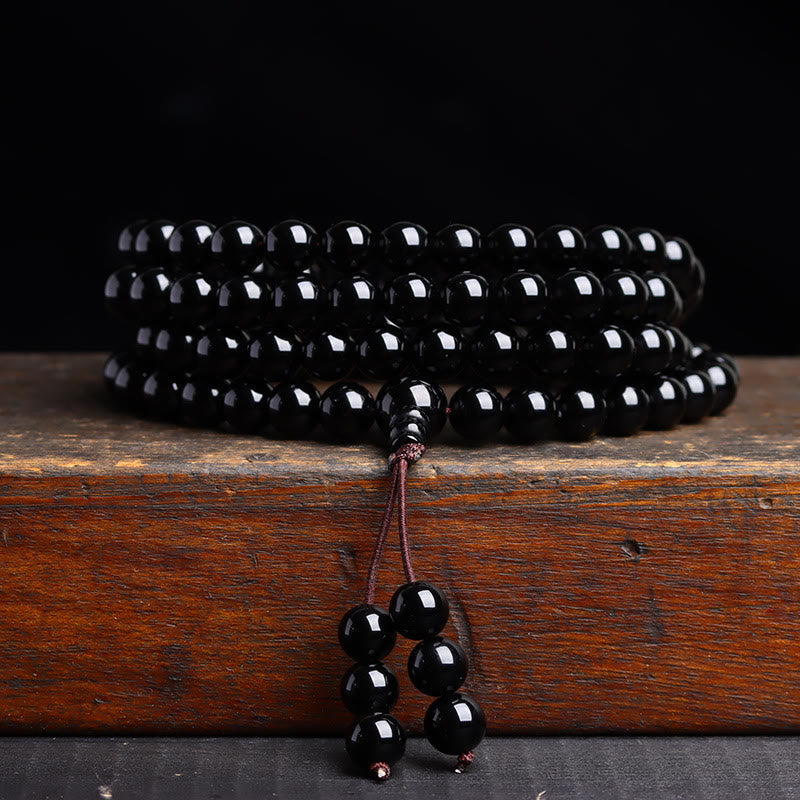 KarmaRipple's 108 Mala Beadwork Black Obsidian lce Obsidian Fulfilment Bracelet p3