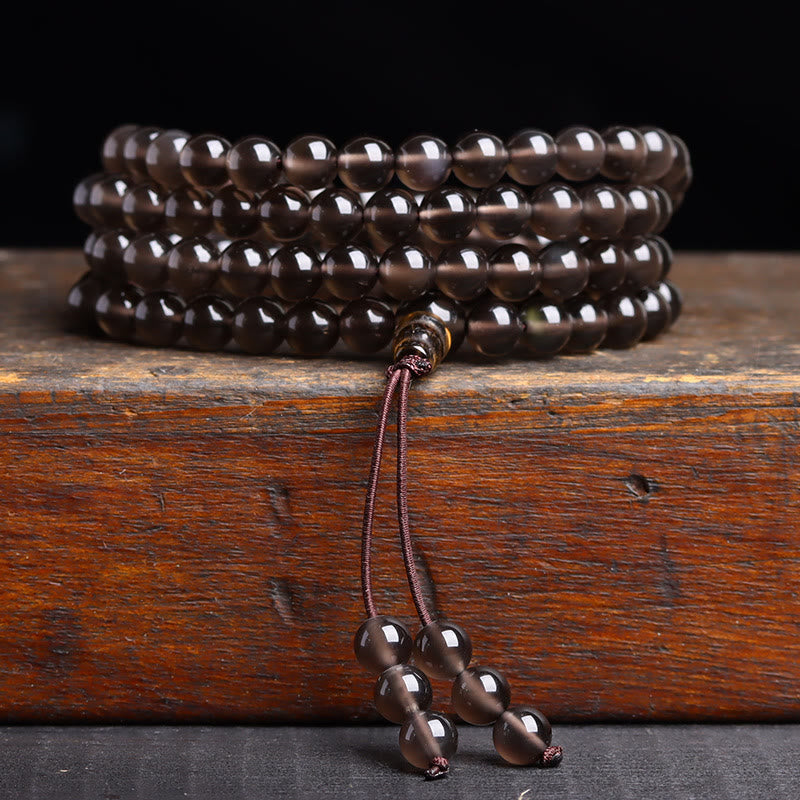 KarmaRipple's 108 Mala Beadwork Black Obsidian lce Obsidian Fulfilment Bracelet p6