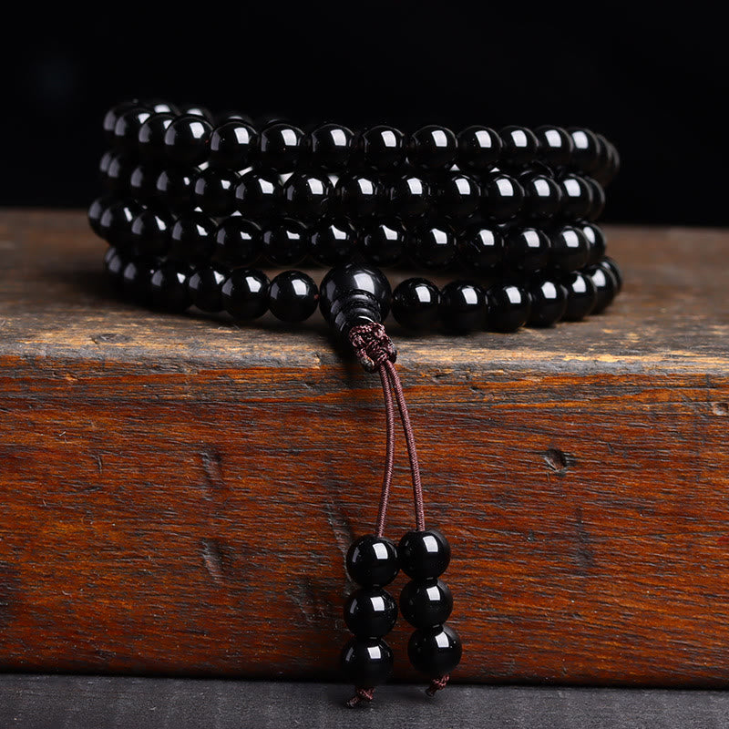 KarmaRipple's 108 Mala Beadwork Black Obsidian lce Obsidian Fulfilment Bracelet p17