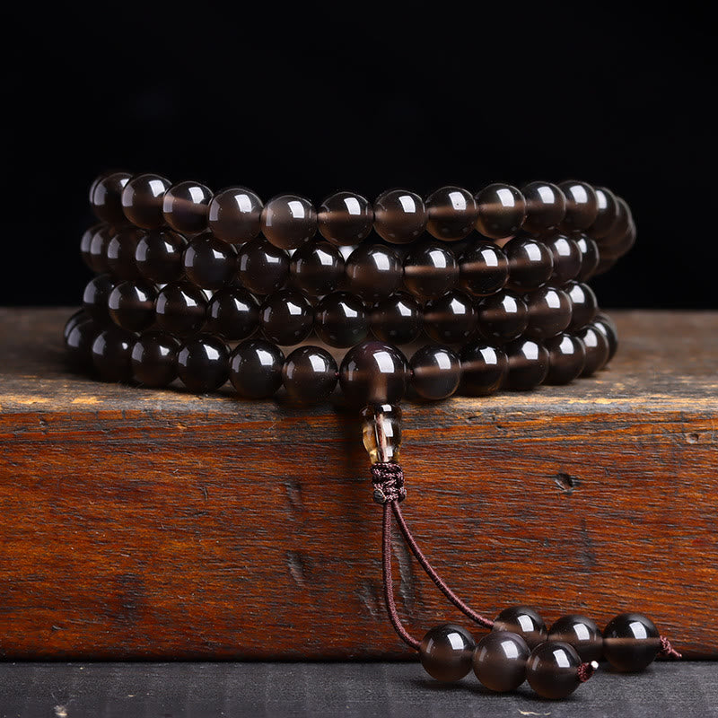 KarmaRipple's 108 Mala Beadwork Black Obsidian lce Obsidian Fulfilment Bracelet p8