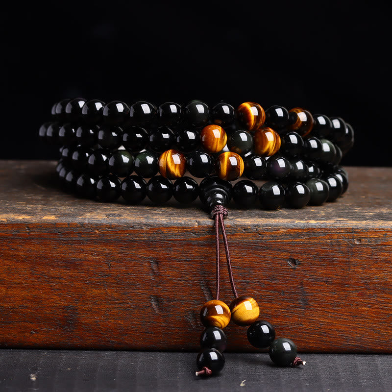 KarmaRipple's 108 Mala Beadwork Black Obsidian lce Obsidian Fulfilment Bracelet p2