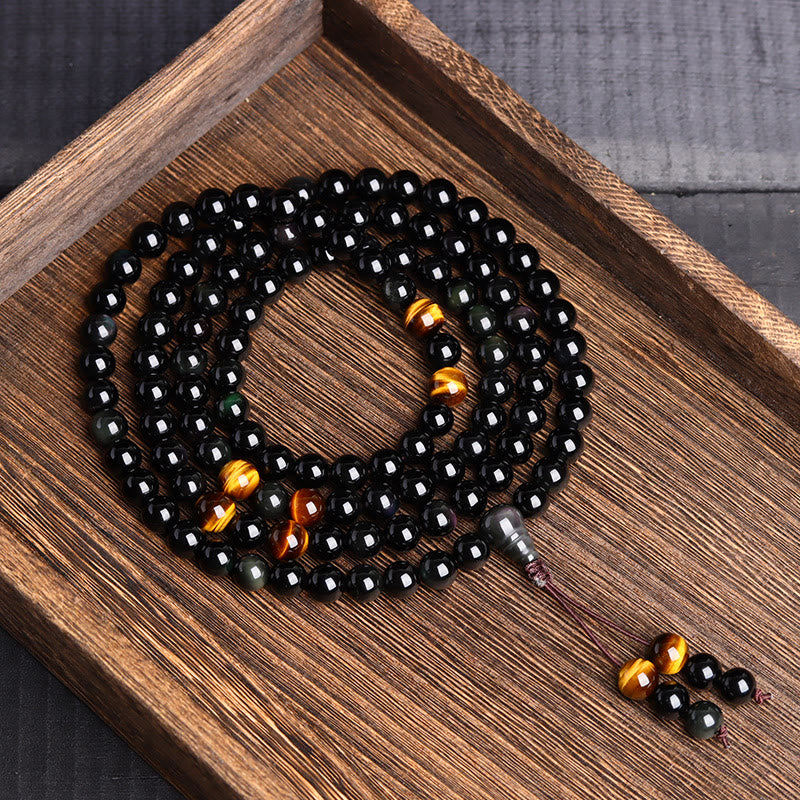 KarmaRipple's 108 Mala Beadwork Black Obsidian lce Obsidian Fulfilment Bracelet p9