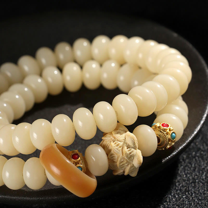 KarmaRipple's Bodhi Seed Peach Wood Lotus Wealth Double Wrap Bracelet p3