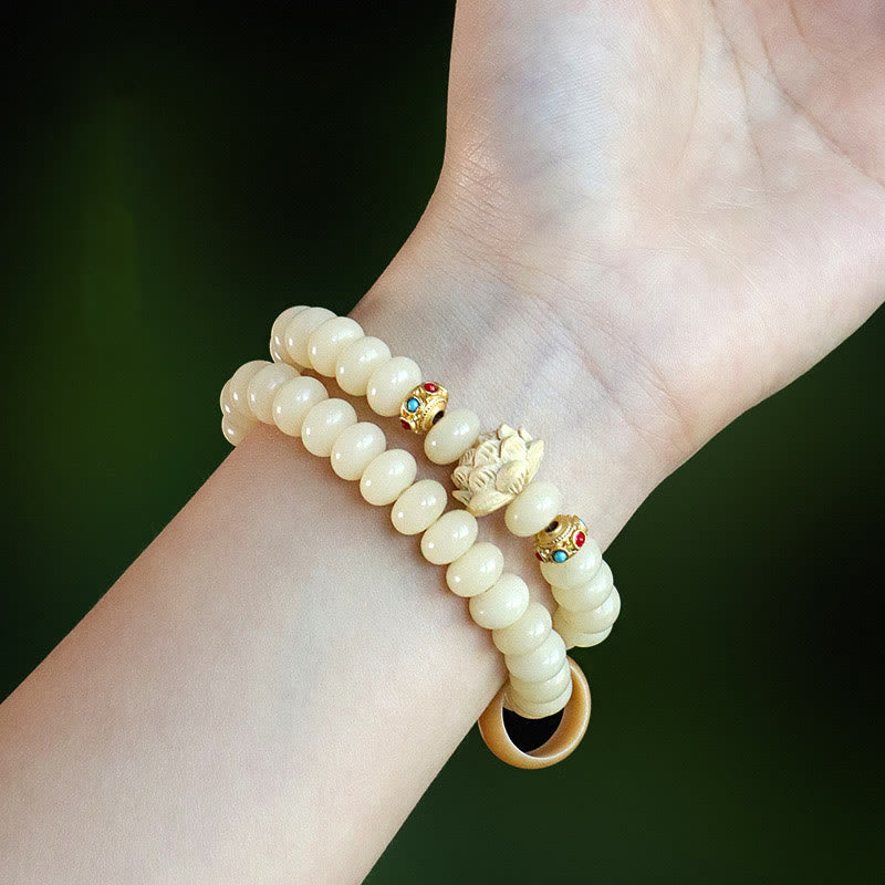 KarmaRipple's Bodhi Seed Peach Wood Lotus Wealth Double Wrap Bracelet p5
