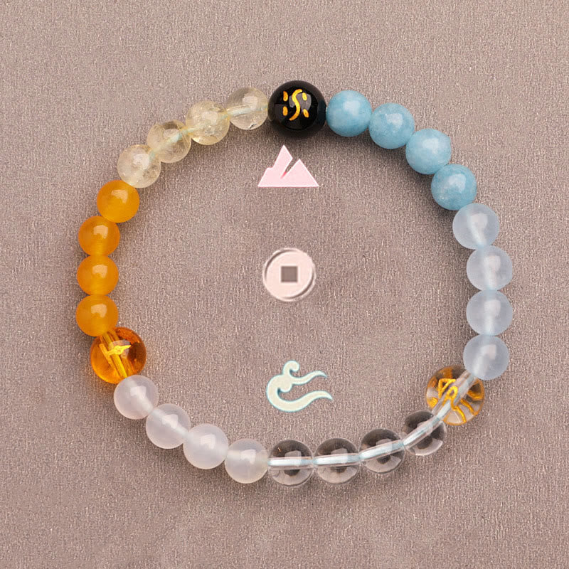 KarmaRipple's Five Elements Various Agate Gemstone Green Strawberry Quartz Sun Stone Wealth Bracelet p33