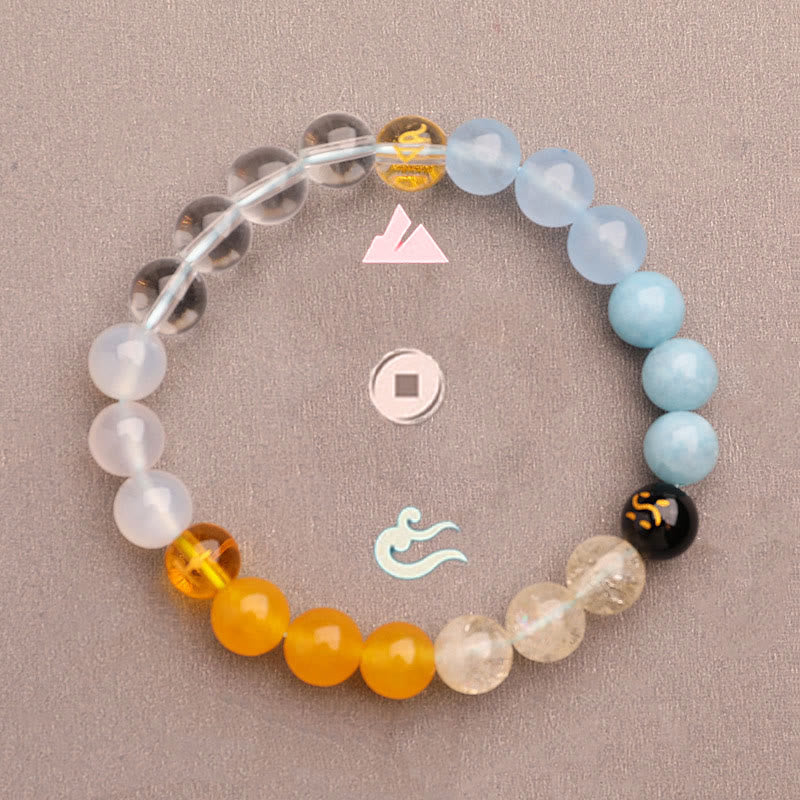 KarmaRipple's Five Elements Various Agate Gemstone Green Strawberry Quartz Sun Stone Wealth Bracelet p34