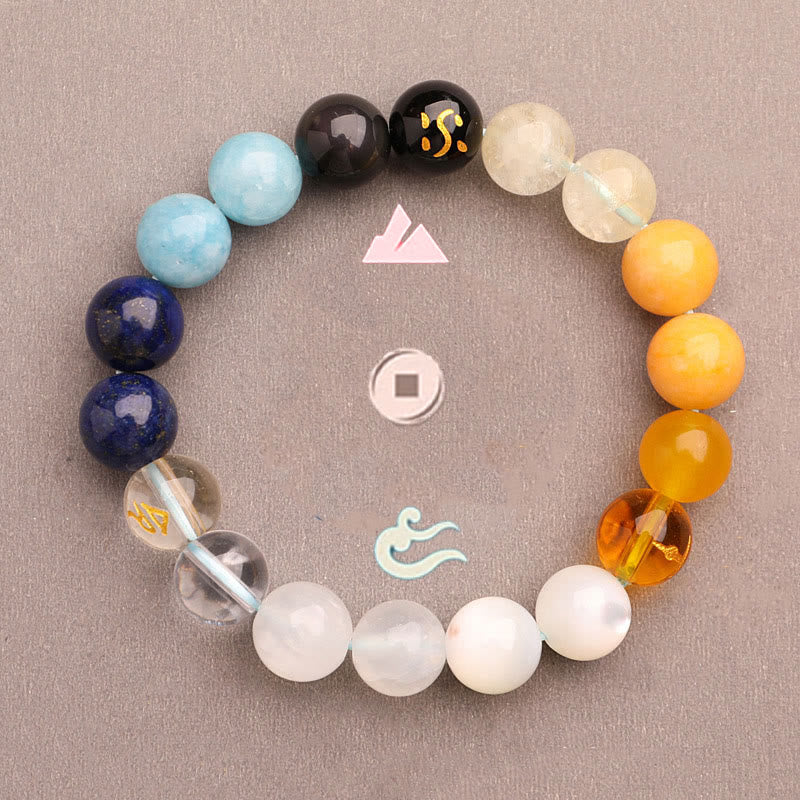 KarmaRipple's Five Elements Various Agate Gemstone Green Strawberry Quartz Sun Stone Wealth Bracelet p35