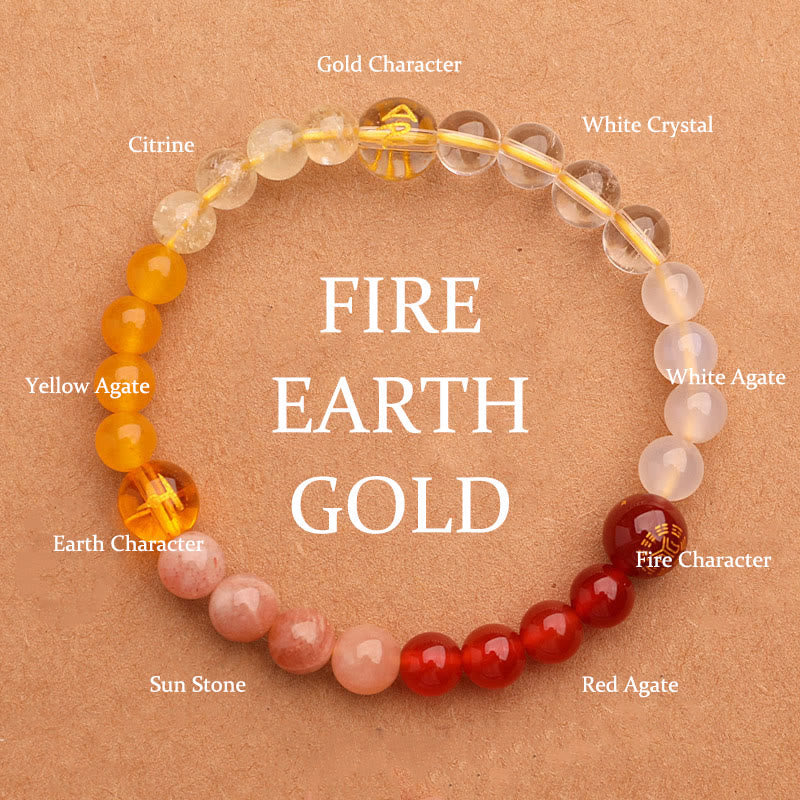 KarmaRipple's Five Elements Various Agate Gemstone Green Strawberry Quartz Sun Stone Wealth Bracelet p61