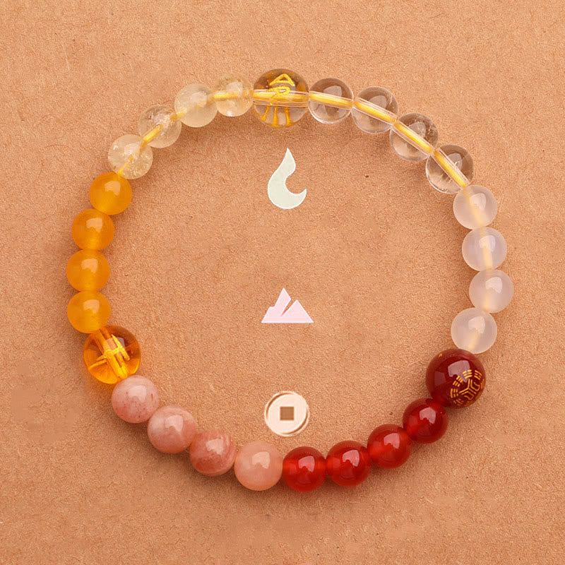 KarmaRipple's Five Elements Various Agate Gemstone Green Strawberry Quartz Sun Stone Wealth Bracelet p37