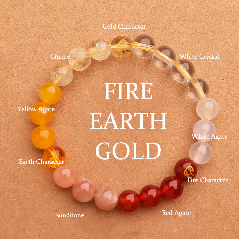 KarmaRipple's Five Elements Various Agate Gemstone Green Strawberry Quartz Sun Stone Wealth Bracelet p62
