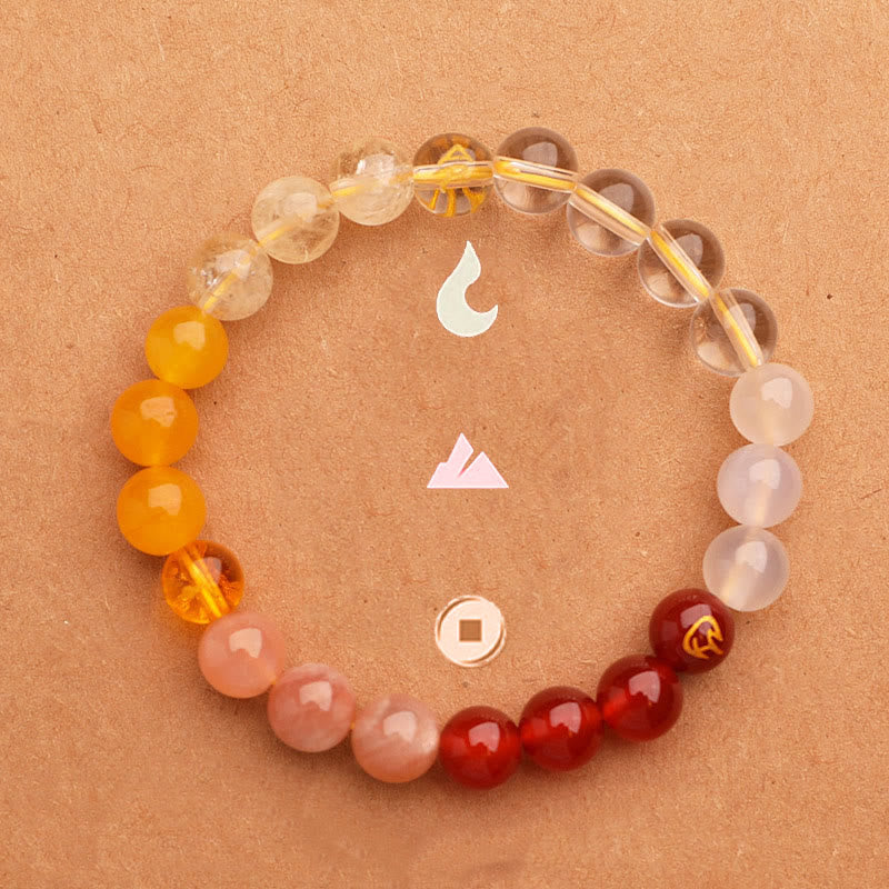 KarmaRipple's Five Elements Various Agate Gemstone Green Strawberry Quartz Sun Stone Wealth Bracelet p38