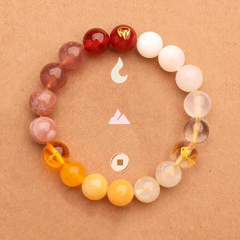 KarmaRipple's Five Elements Various Agate Gemstone Green Strawberry Quartz Sun Stone Wealth Bracelet p39