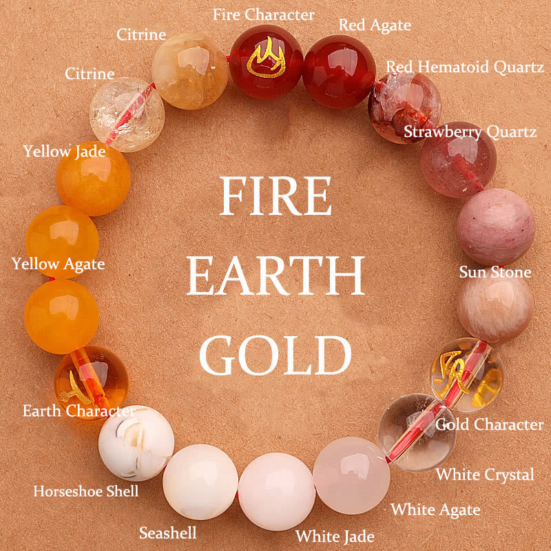 KarmaRipple's Five Elements Various Agate Gemstone Green Strawberry Quartz Sun Stone Wealth Bracelet p64