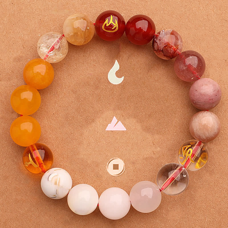 KarmaRipple's Five Elements Various Agate Gemstone Green Strawberry Quartz Sun Stone Wealth Bracelet p40